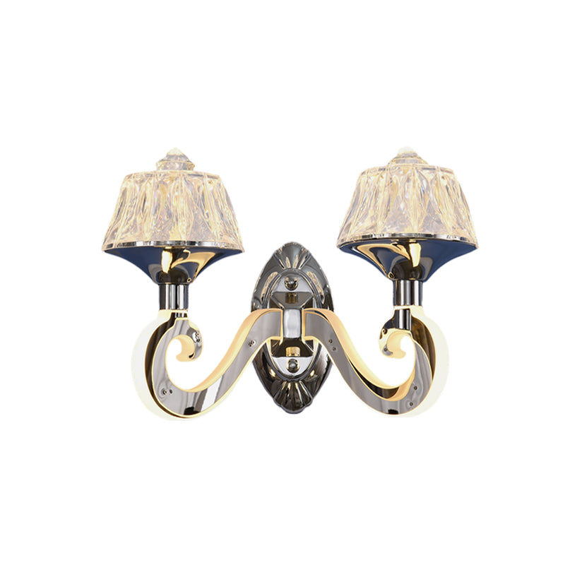 BowLift | Clear Crystal Chrome Wall Light Narrow 1/2-Bulb Modern Wall Light with Illuminated Arm