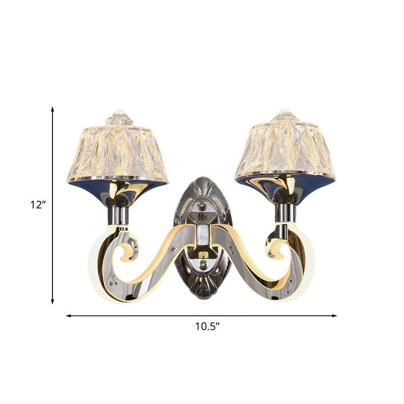 BowLift | Clear Crystal Chrome Wall Light Narrow 1/2-Bulb Modern Wall Light with Illuminated Arm