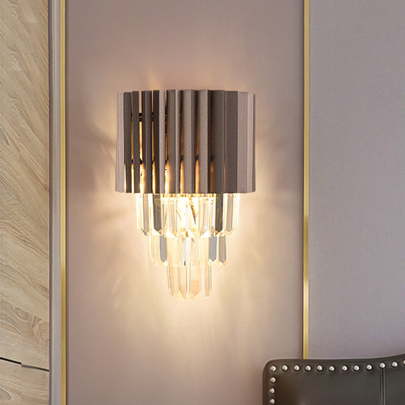 BowLift | Layered K9 Crystal Wall Lamp Modernism 2 Heads Bedroom Wall Mount Lighting in Black