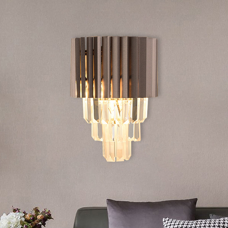 BowLift | Layered K9 Crystal Wall Lamp Modernism 2 Heads Bedroom Wall Mount Lighting in Black