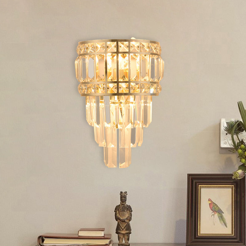 BowLift | Minimalistic Stacked Wall Light 3-Light Clear K9 Crystal Wall Mounted Light in Gold