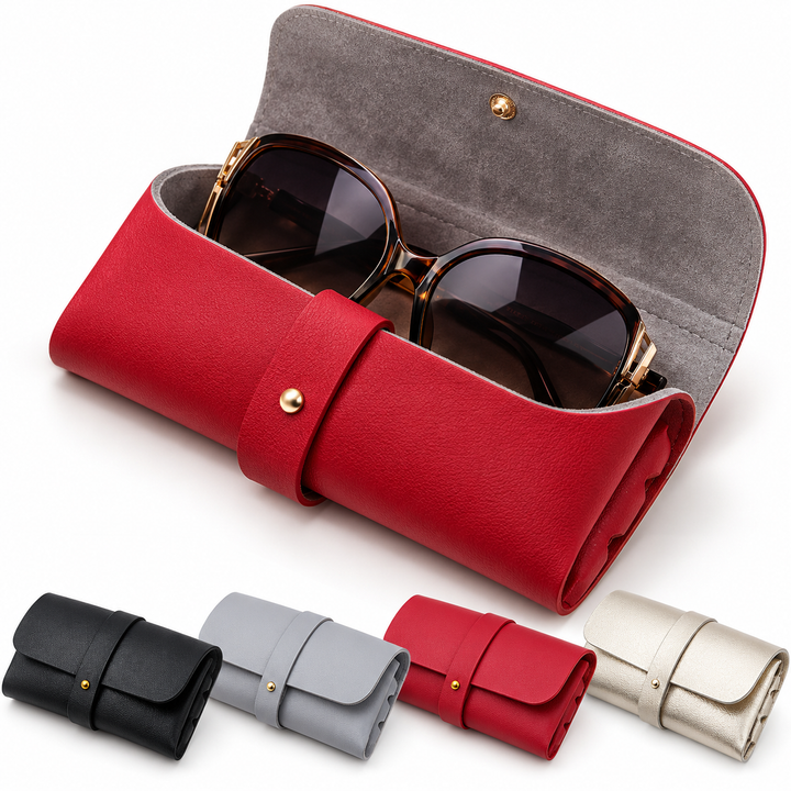Leather Roll-Up Sunglasses Pouch with Snap Strap Bowlift