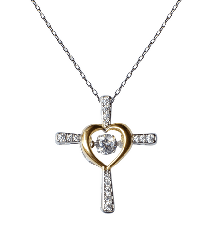 BowLift | Daughter Necklace Gift | Cross Pendant with Cubic Zirconia | Silver-Plated | 16–18