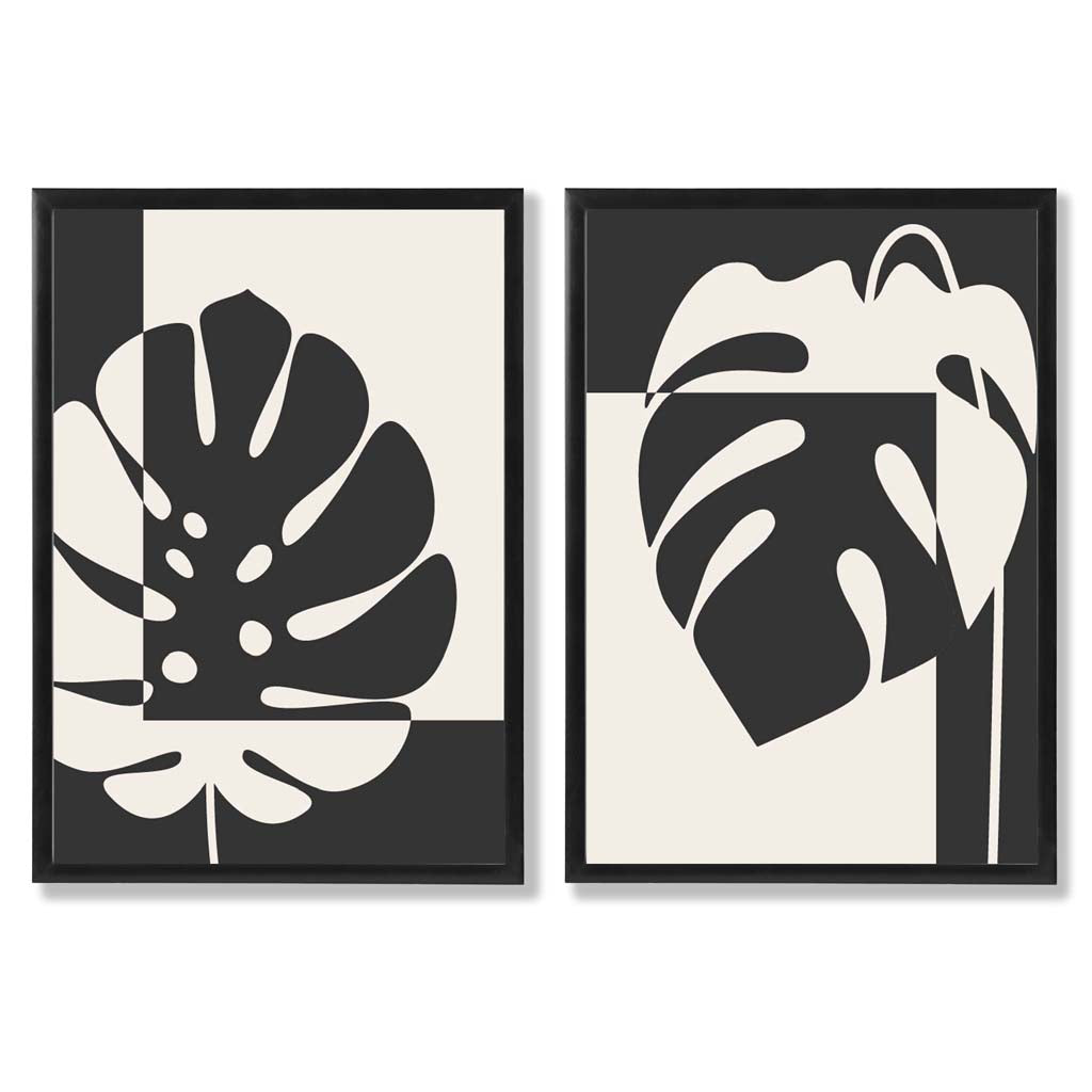Black and beige Monstera framed set of 2 art prints | Bowlift