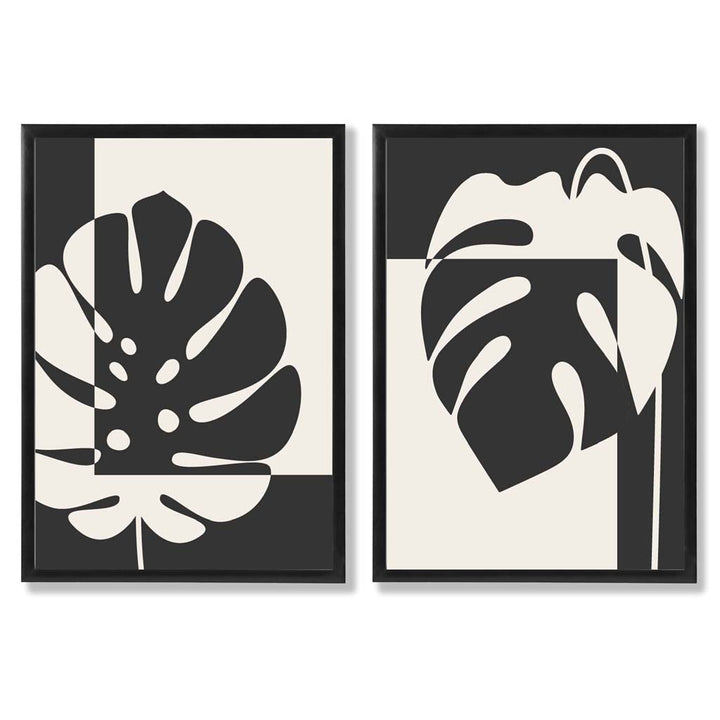 Black and beige Monstera framed set of 2 art prints | Bowlift