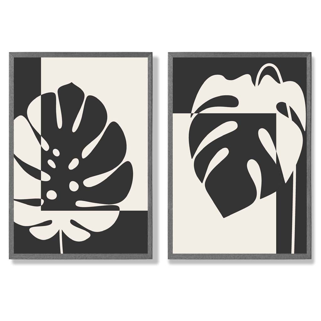 Black and beige Monstera framed set of 2 art prints | Bowlift
