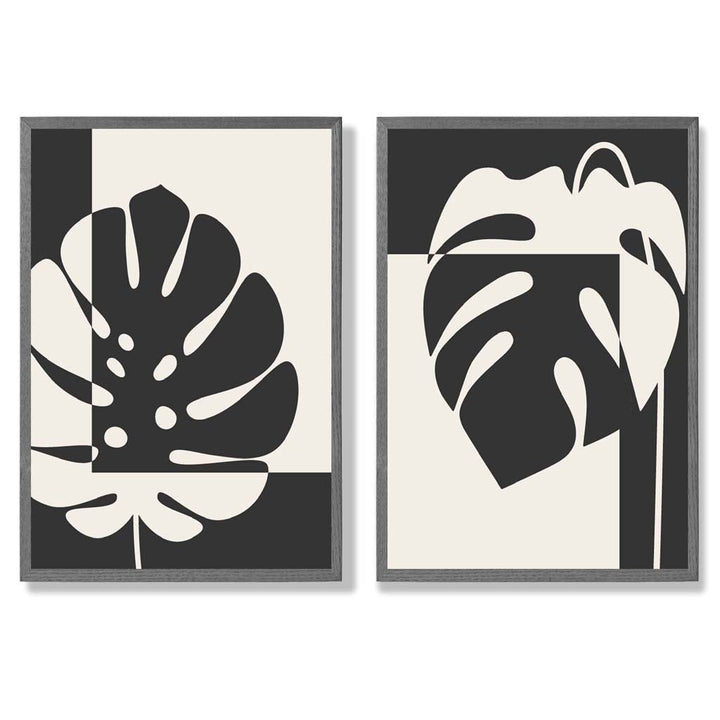 Black and beige Monstera framed set of 2 art prints | Bowlift