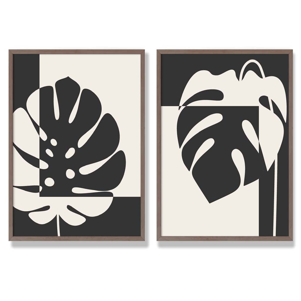 Black and beige Monstera framed set of 2 art prints | Bowlift