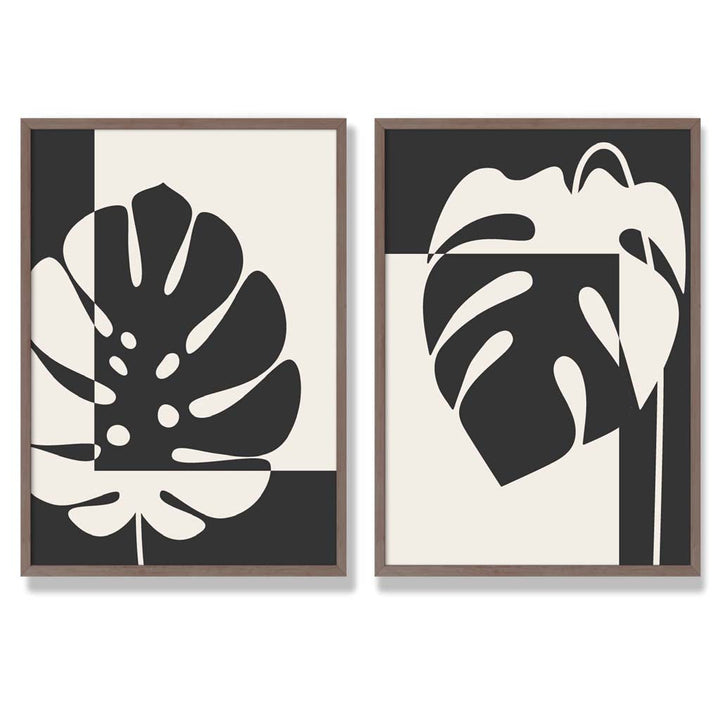 Black and beige Monstera framed set of 2 art prints | Bowlift