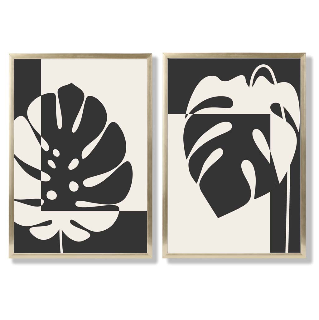 Black and beige Monstera framed set of 2 art prints | Bowlift