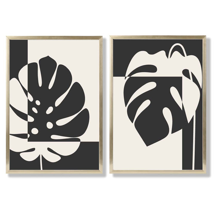 Black and beige Monstera framed set of 2 art prints | Bowlift
