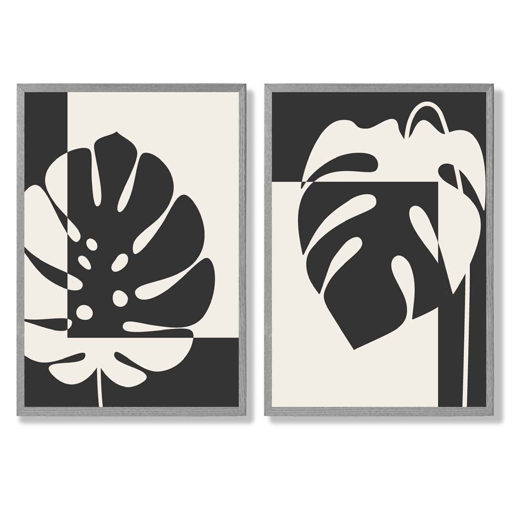 Black and beige Monstera framed set of 2 art prints | Bowlift