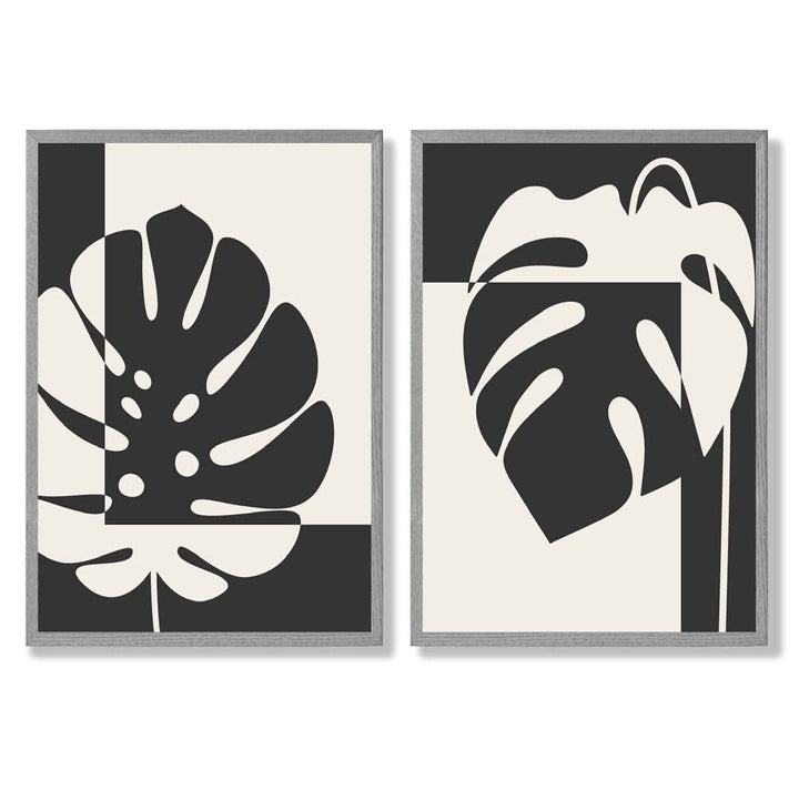 Black and beige Monstera framed set of 2 art prints | Bowlift