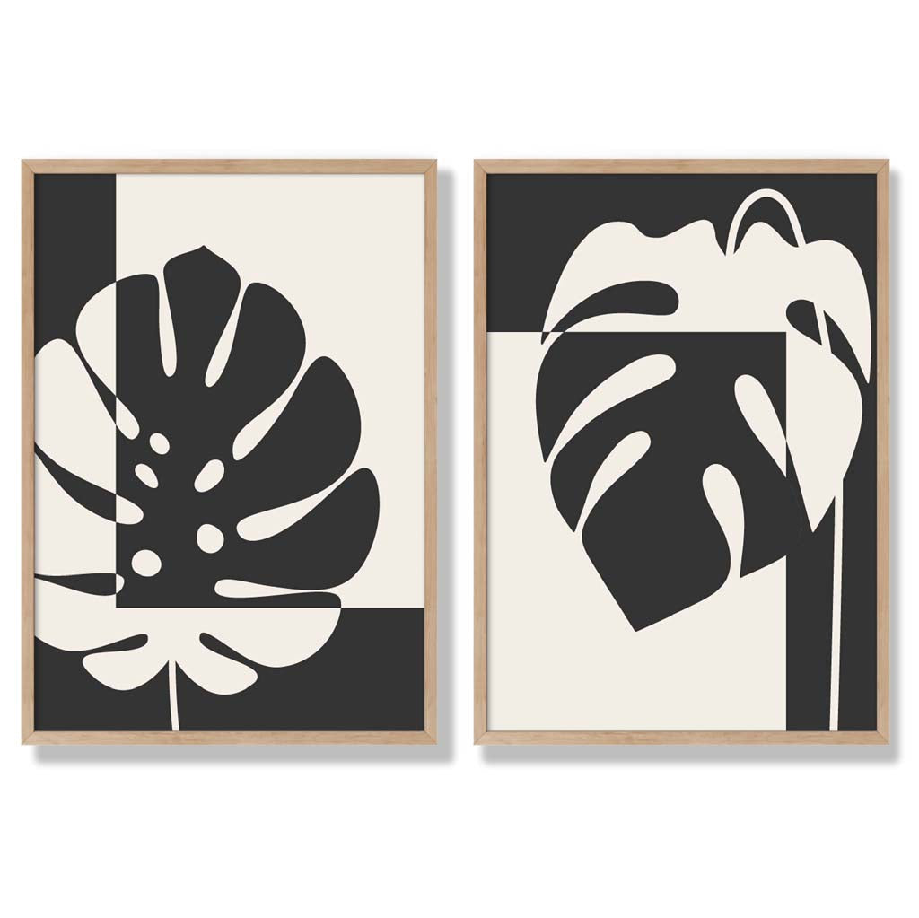 Black and beige Monstera framed set of 2 art prints | Bowlift