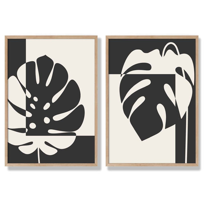 Black and beige Monstera framed set of 2 art prints | Bowlift