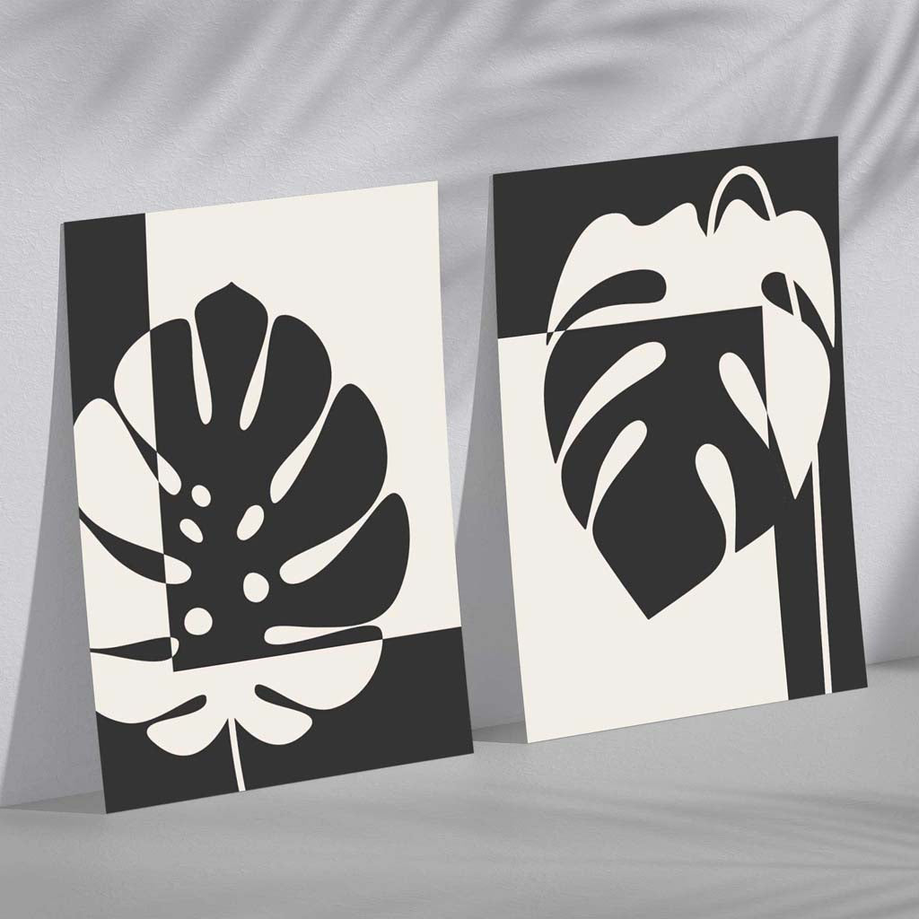 Black and beige Monstera framed set of 2 art prints | Bowlift