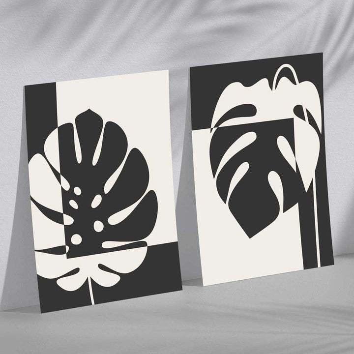 Black and Beige Monstera Set of 2 Art Prints | Bowlift