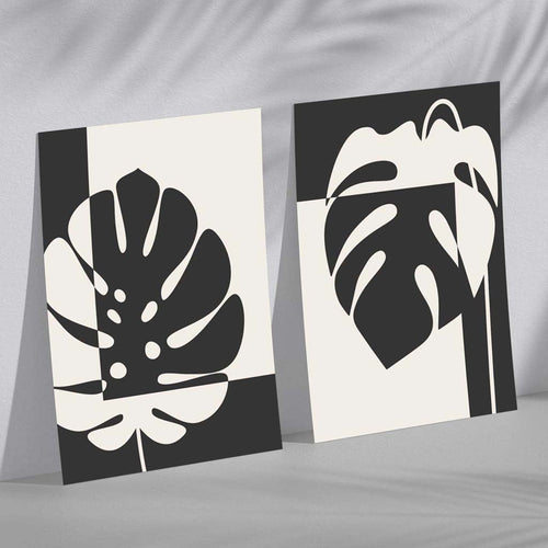 Black and beige Monstera framed set of 2 art prints | Bowlift