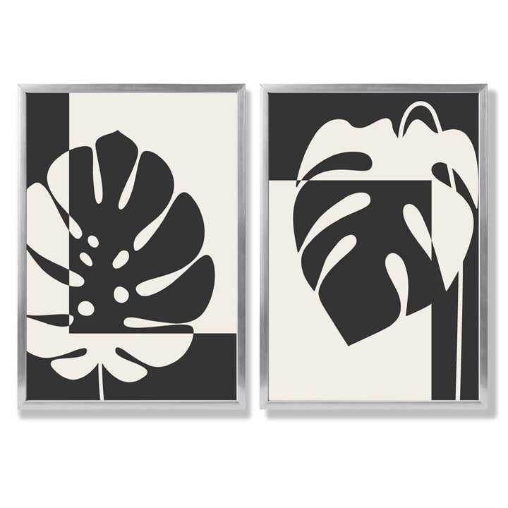 Black and beige Monstera framed set of 2 art prints | Bowlift