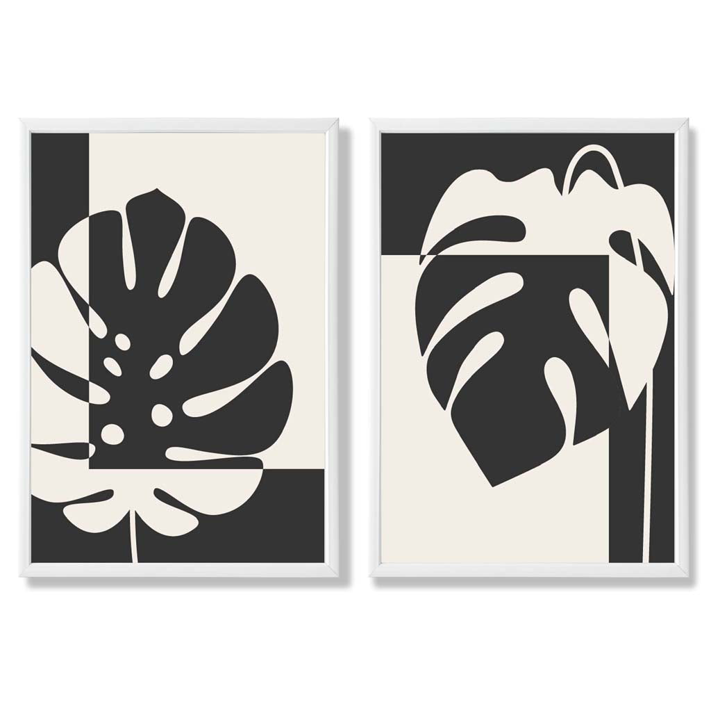Black and beige Monstera framed set of 2 art prints | Bowlift
