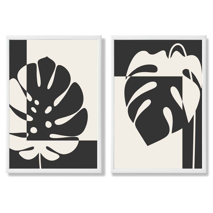 Black and beige Monstera framed set of 2 art prints | Bowlift