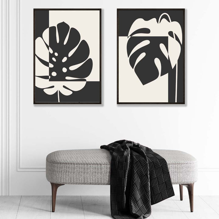 Black and Beige Monstera Set of 2 Art Prints | Bowlift