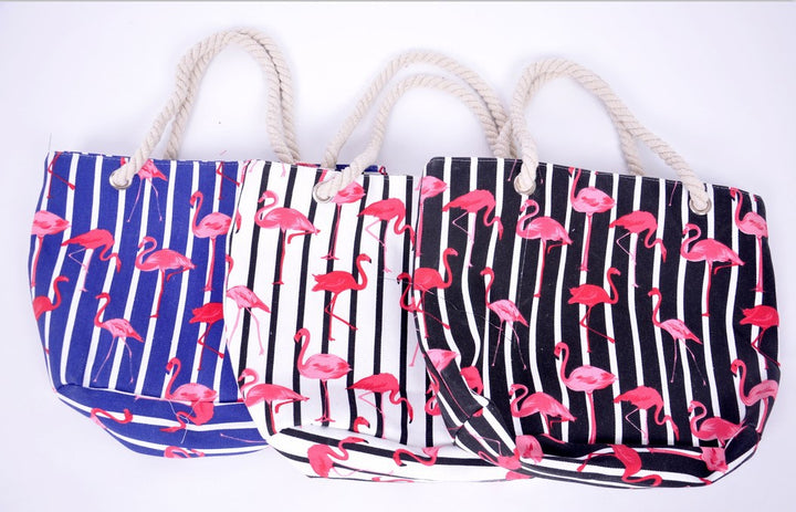 Beach bag with flamingo pattern and sturdy rope handles Bowlift