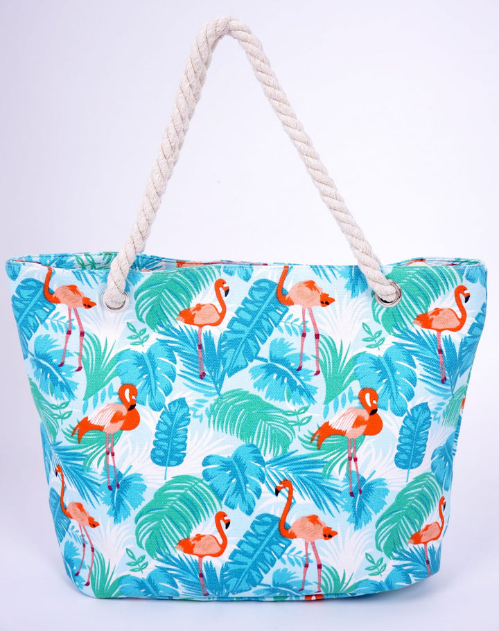 Large beach bag with vibrant flamingo motifs Bowlift