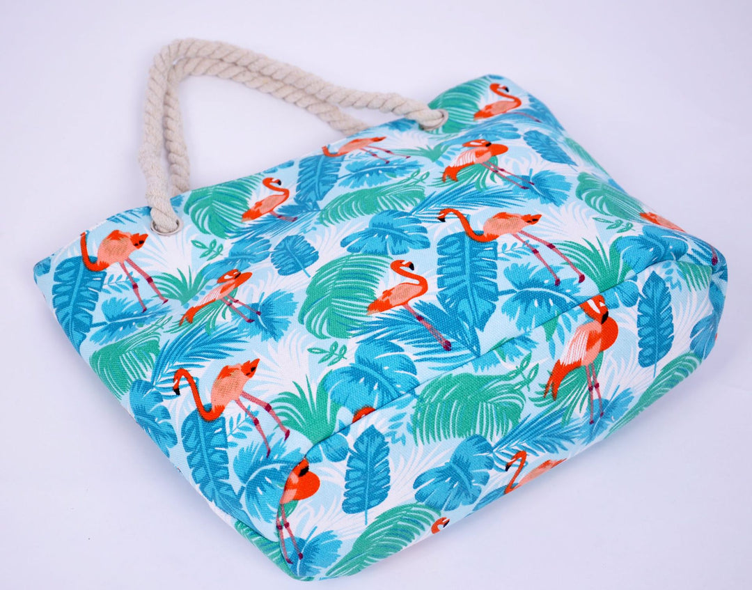 Large beach bag with vibrant flamingo motifs Bowlift