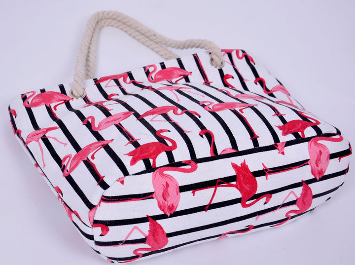 Beach bag with flamingo pattern and sturdy rope handles Bowlift