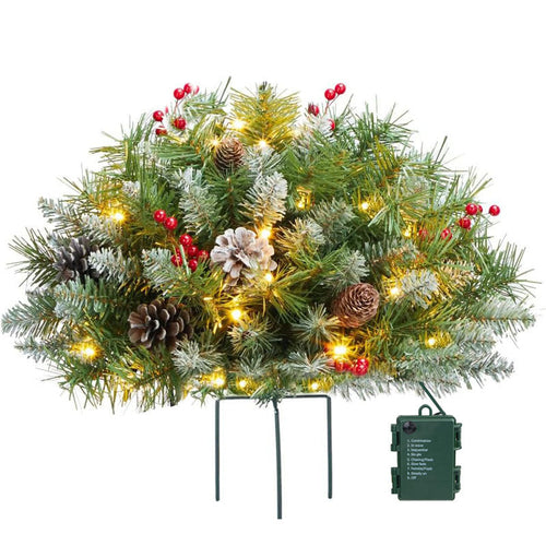 BowLift | Christmas urn decoration with LED lights | Realistic pine branches & berries | Indoor and outdoor