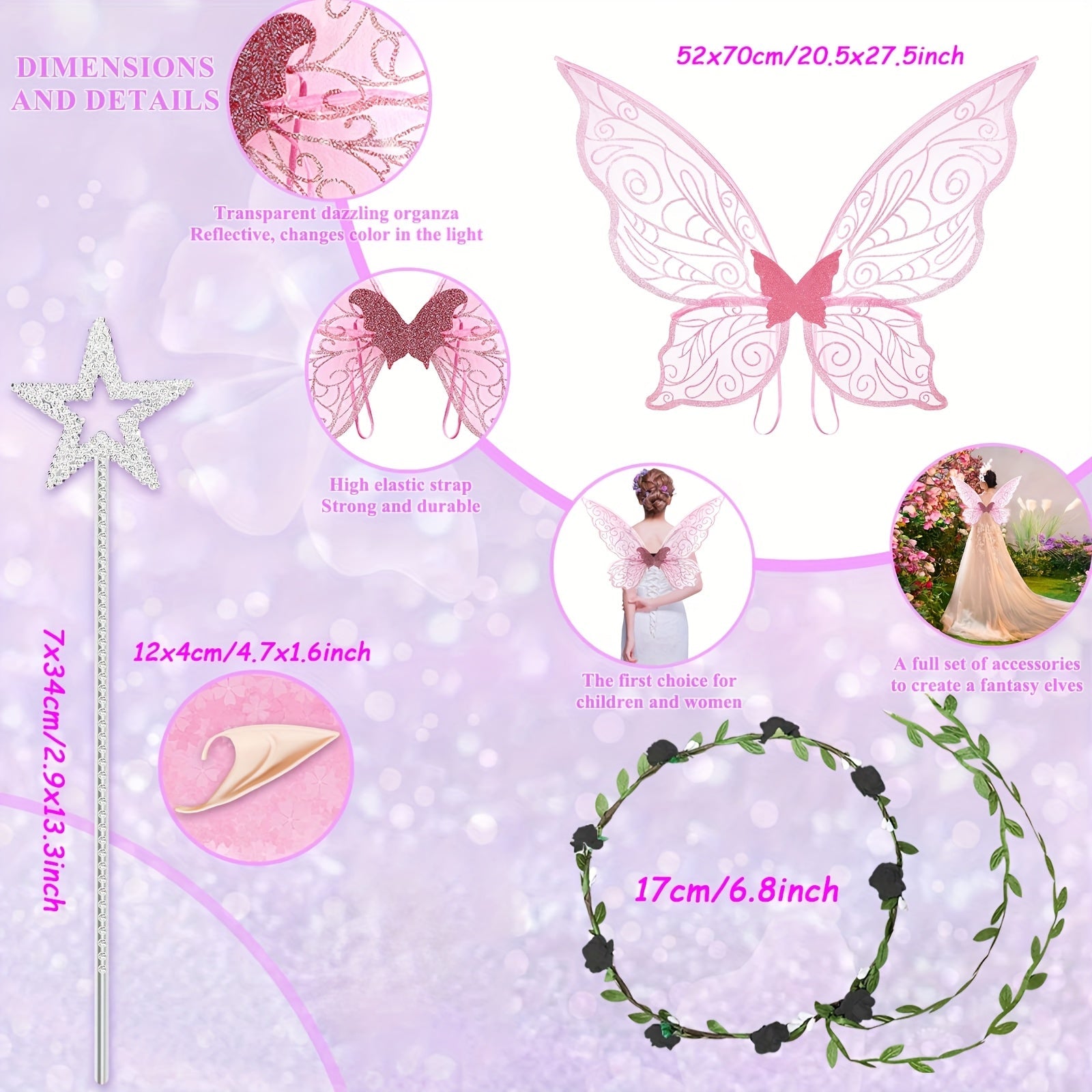 BowLift | Girls Magical Halloween Fairy Costume Set | Wings Wand Ears