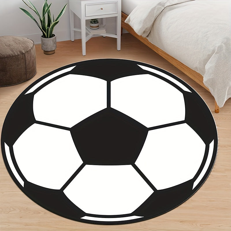 Round football rug with non-slip bottom – Sporty rug for children's room & living room | Bowlift