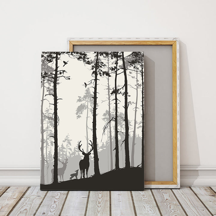 Silhouette Deer Family - Canvas Wall Art Painting | Bowlift
