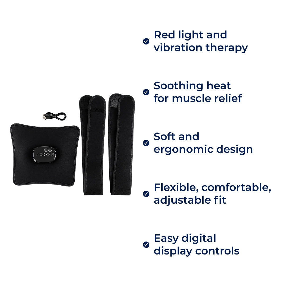 Red Light Therapy & Vibration – Rechargeable Heated Wrap – Eases Back Pain, Stiffness & Muscle Aches Bowlift
