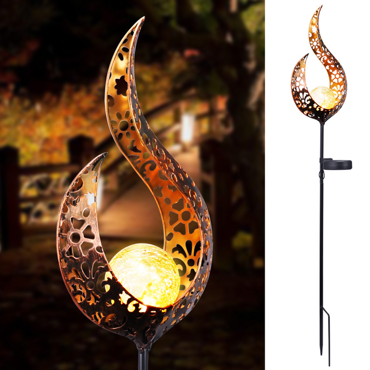 BowLift | Solar Garden Light made of Metal – Waterproof LED Design in Moon, Flame, Sun or Star Shape