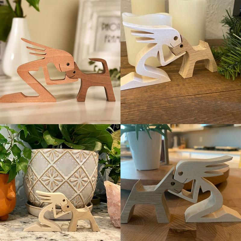 Pet Lover Gifts Wood Sculpture Family & Puppy Wooden Crafts Table Ornaments | Bowlift