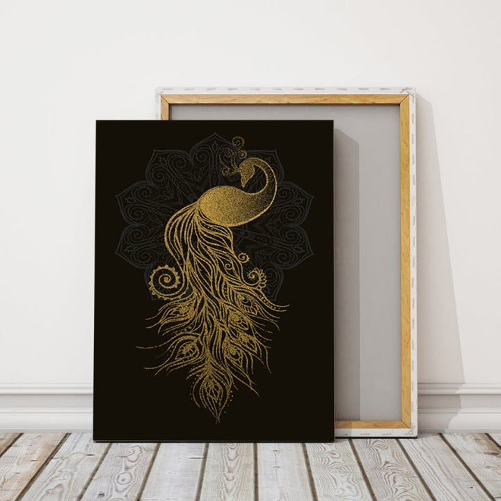 Abstract Golden Mandala Peacock - Canvas Wall Art Painting | Bowlift