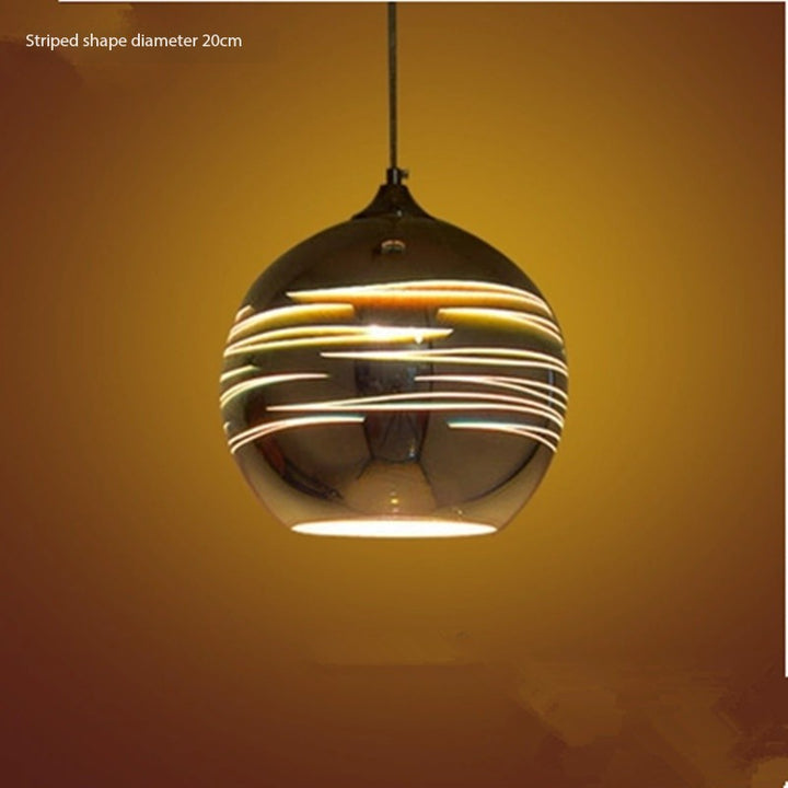 Silver Striped Orb Pendant Light