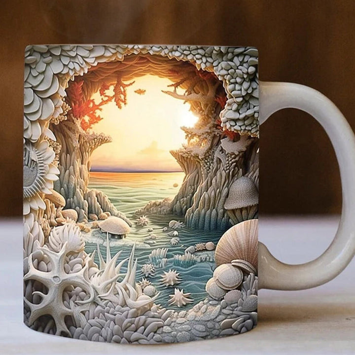 3D Ocean Beach Break Through Theme Coffee Mug | Bowlift