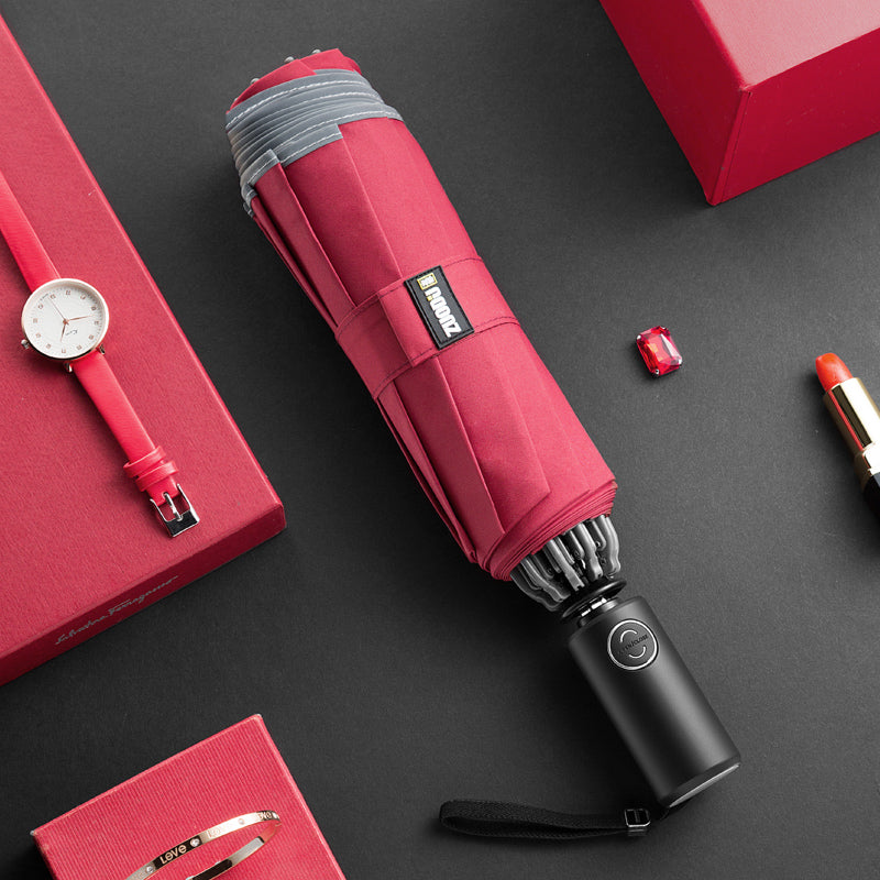 BowLift | Windproof Reverse Folding Umbrella with LED, Auto Open/Close Design, Safe Reflective Tape & Sturdy 10 Ribs