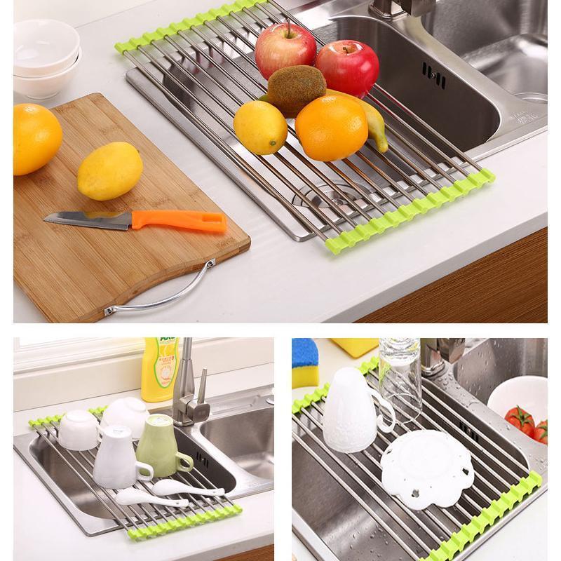 Stainless Steel Roll Up Dish Drying Rack, Foldable | Bowlift