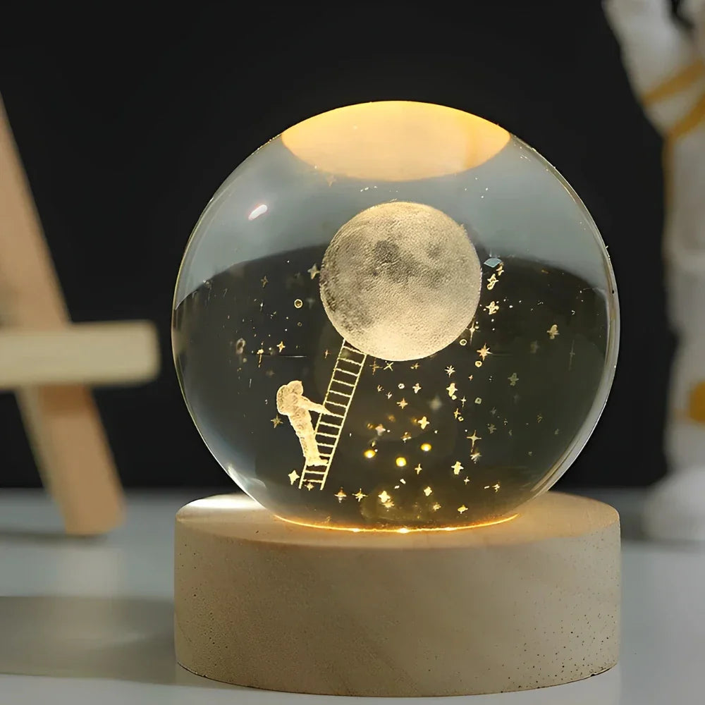 BowLift | Night Light Wooden Base Crystal Ball Lamp