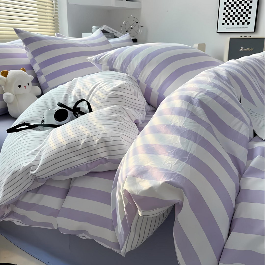 BowLift | Elenorra Classic Striped Bedding Set 4pcs Duvet Cover Sheet