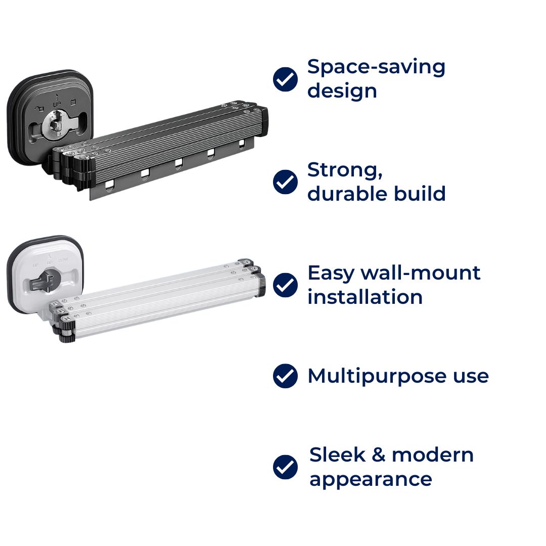 SpaceEase | Folding Clothes Hanger – Retractable Wall-Mounted Rack – Stainless Steel – Ideal for Small Spaces Bowlift