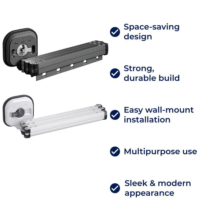 SpaceEase | Folding Clothes Hanger – Retractable Wall-Mounted Rack – Stainless Steel – Ideal for Small Spaces Bowlift
