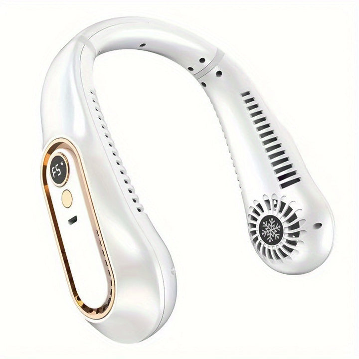 Stay Cool And Comfortable With This USB Rechargeable 5-Speed Adjustable Neck Fan - Digital Display & Bladeless! | Bowlift