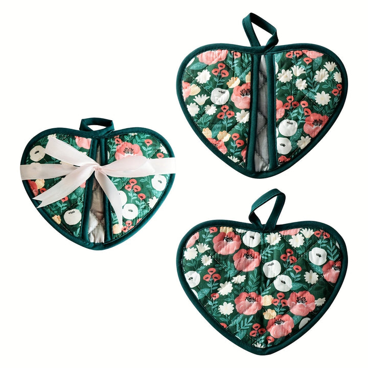 BowLift | KeukenHart Heat Resistant Oven Mitt Set – Decorative Heart Shaped Grip Pads