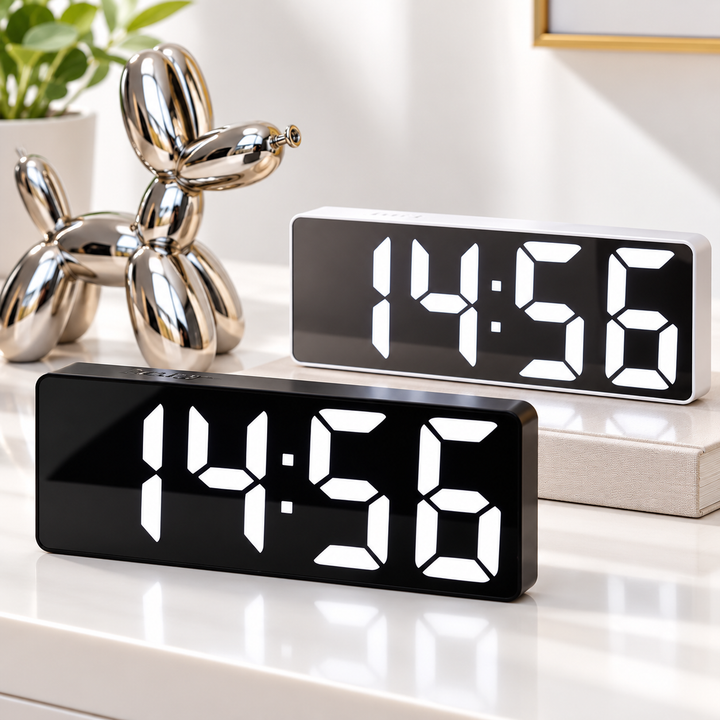 LED Mirror Digital Alarm Clock with Oversized Display and Touch Controls Bowlift