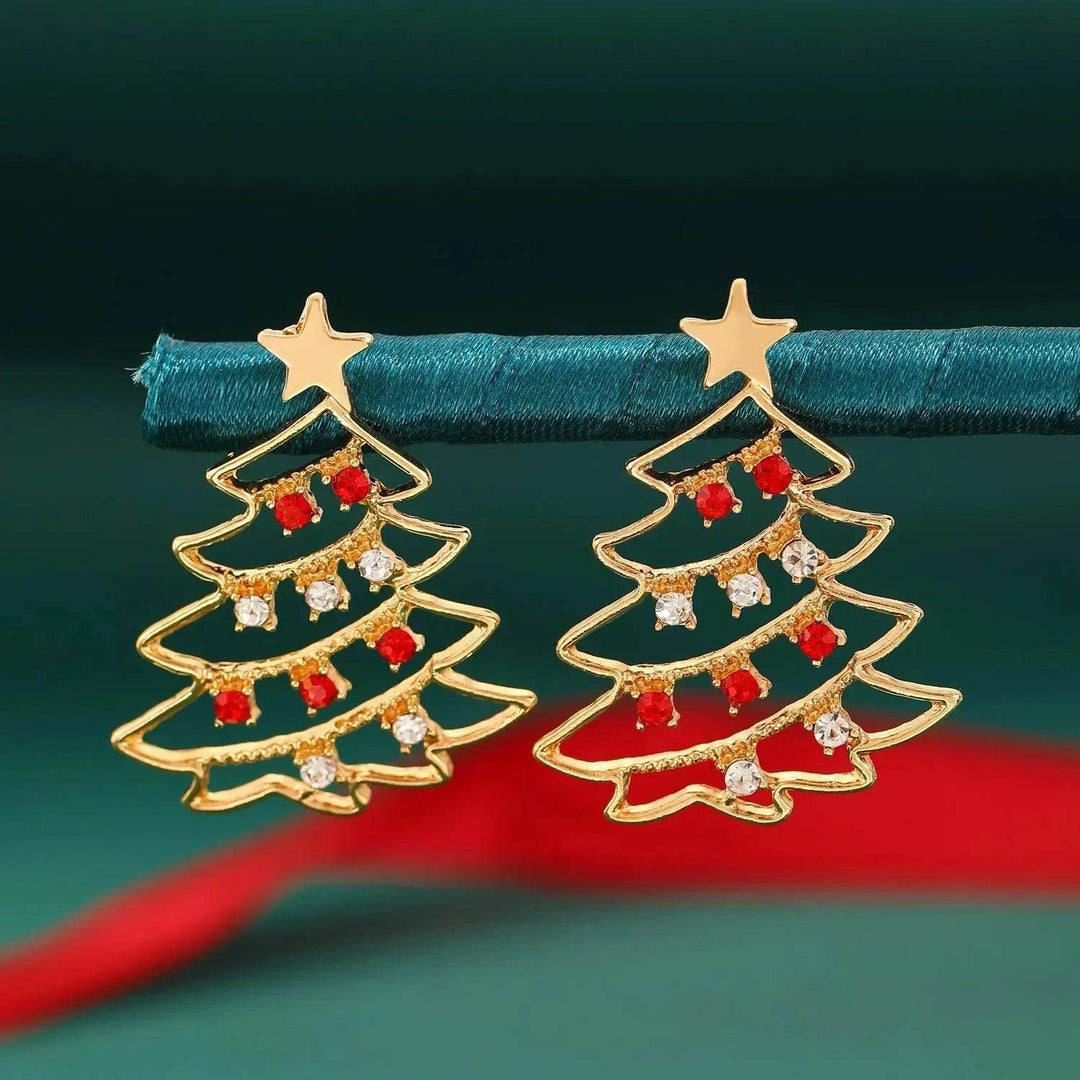 BowLift | Christmas Earrings With Christmas Tree Colorful Zircon Christmas Tree Earrings  For Women Personality Earrings Party Jewelry Christmas Gift